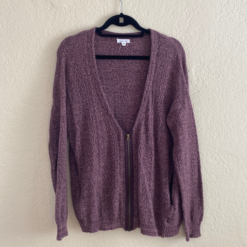 Silence + Noise Purple Zip Cardigan